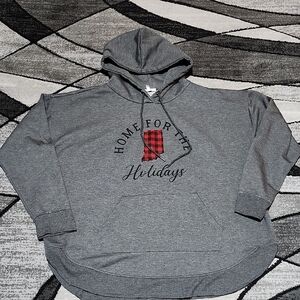 MAURICES DARK GRAY HOME FOR THE HOLIDAYS PLAID INDIANA DROPTAIL SWEATSHIRT 1X